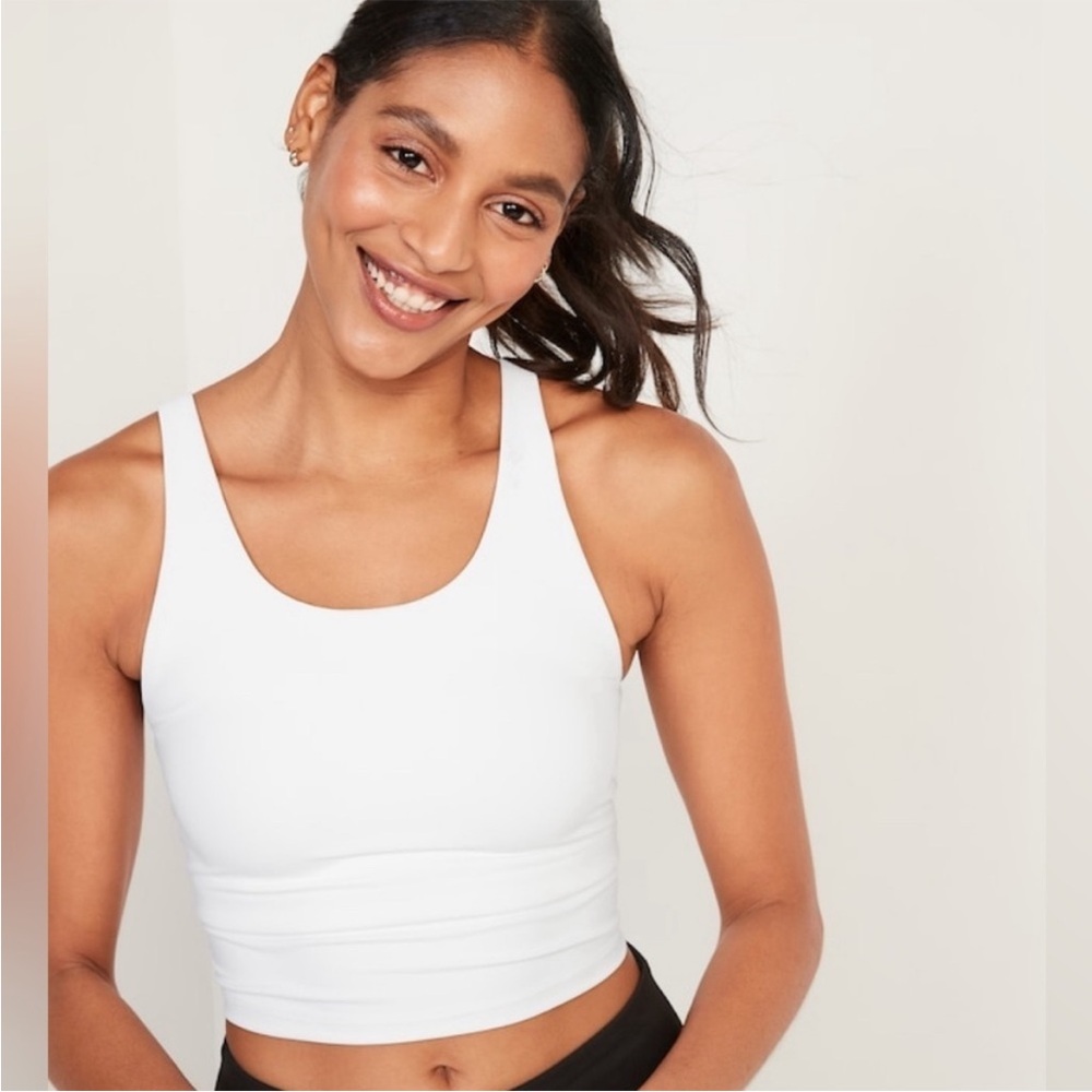 🩷OLD NAVY WHITE LIGHT SUPPORT LONGLINE SPORTS BRA BRALETTE SIZE MEDIUM TRENDING